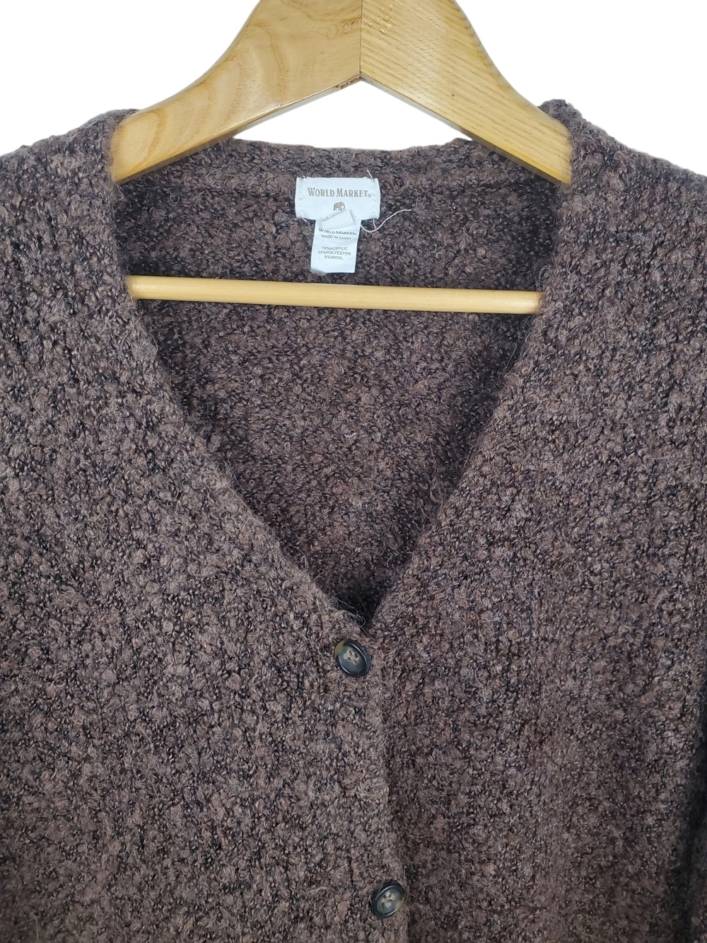 World Market Darcy Brown Textured Bouclé Knit Cardigan Sweater XL . #354 - Picture 2 of 9